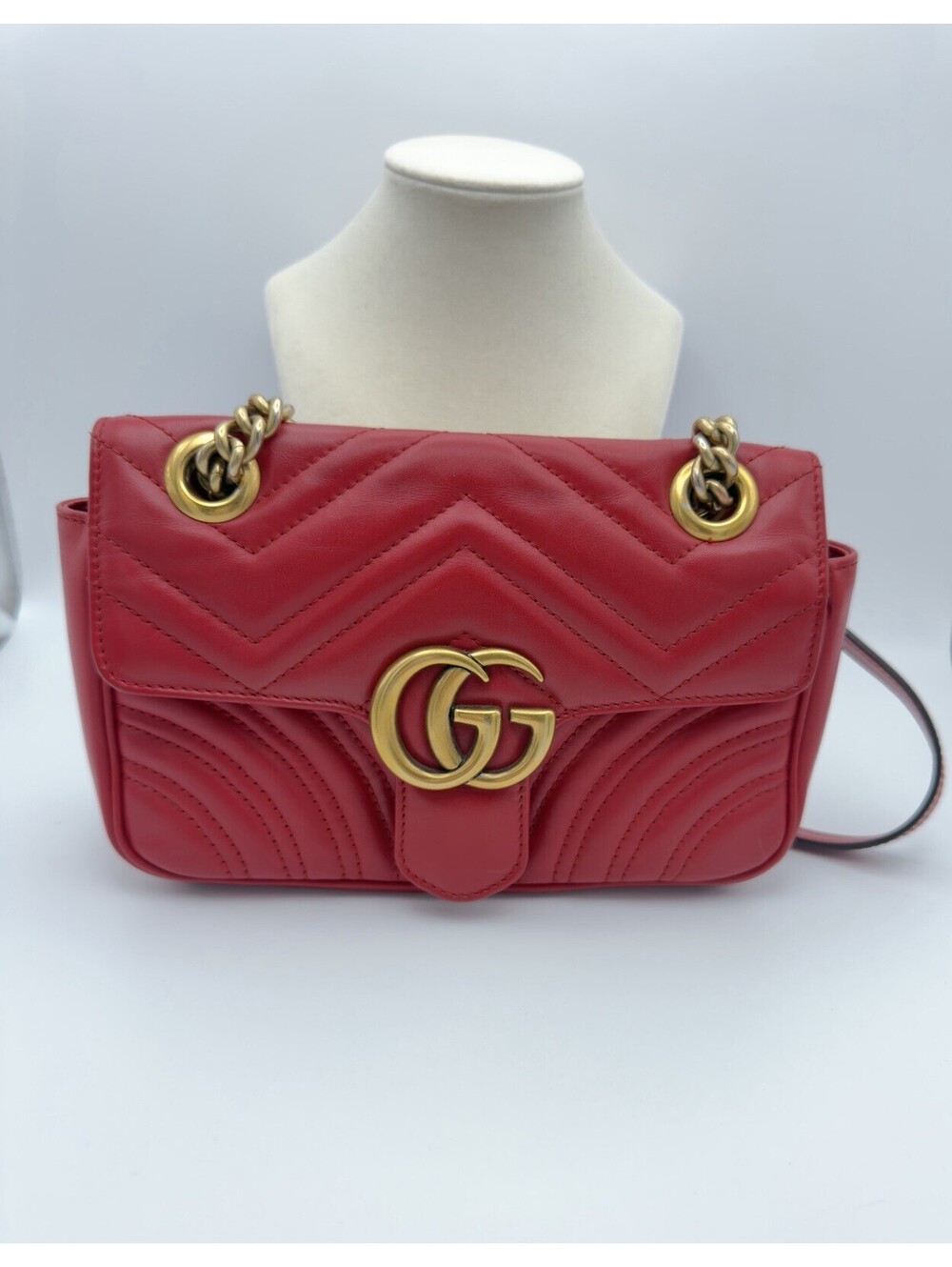 Authentic Gucci Calfskin Matelasse Small GG Marmont Shoulder Bag Red COA